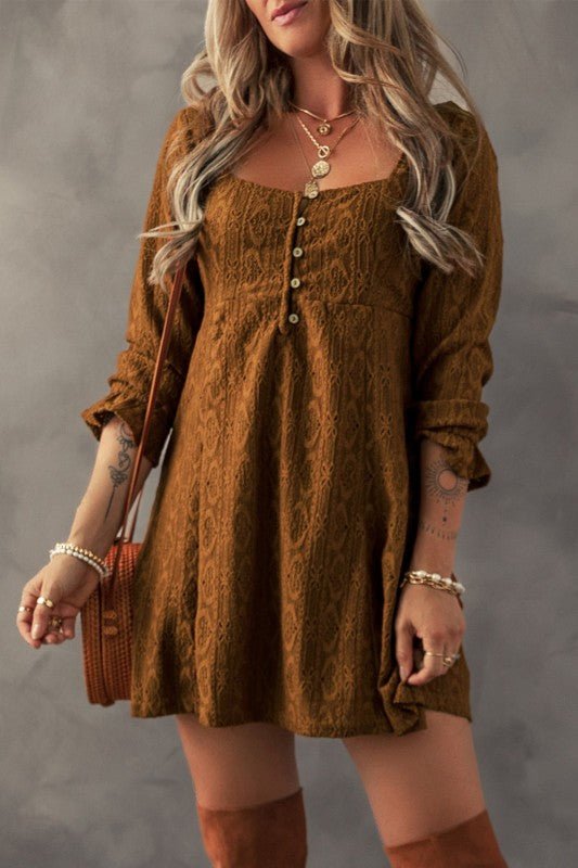 Elle Lace Crochet Buttoned Mini Dress - Robbi & Angel
