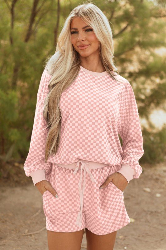 Checker Long Sleeve Cozy Pullover and Shorts Set - Robbi & Angel
