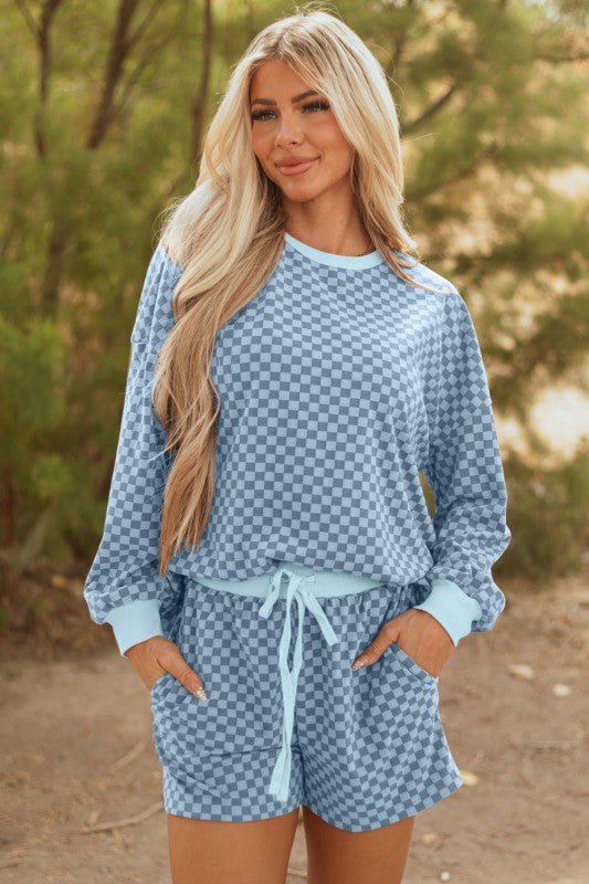 Checker Long Sleeve Cozy Pullover and Shorts Set - Robbi & Angel