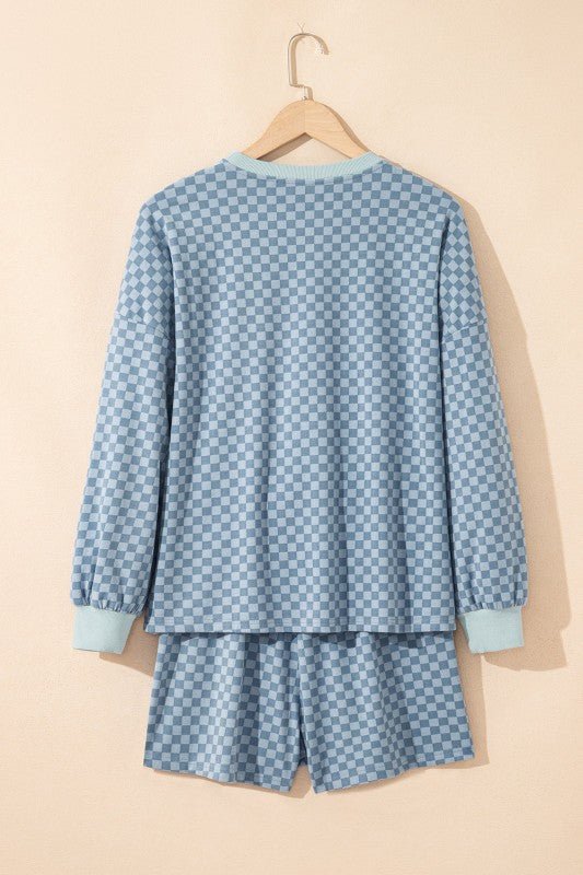 Checker Long Sleeve Cozy Pullover and Shorts Set - Robbi & Angel