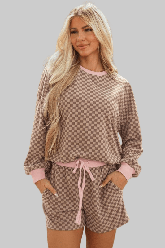 Checker Long Sleeve Cozy Pullover and Shorts Set - Robbi & Angel