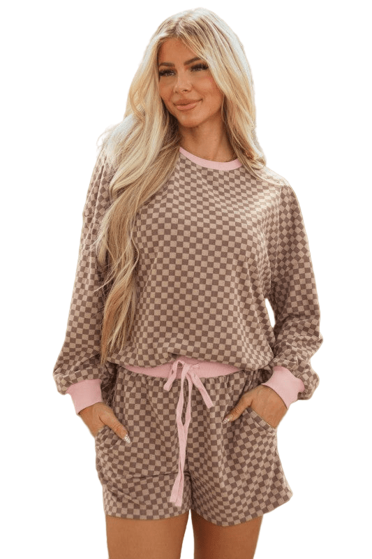 Checker Long Sleeve Cozy Pullover and Shorts Set - Robbi & Angel