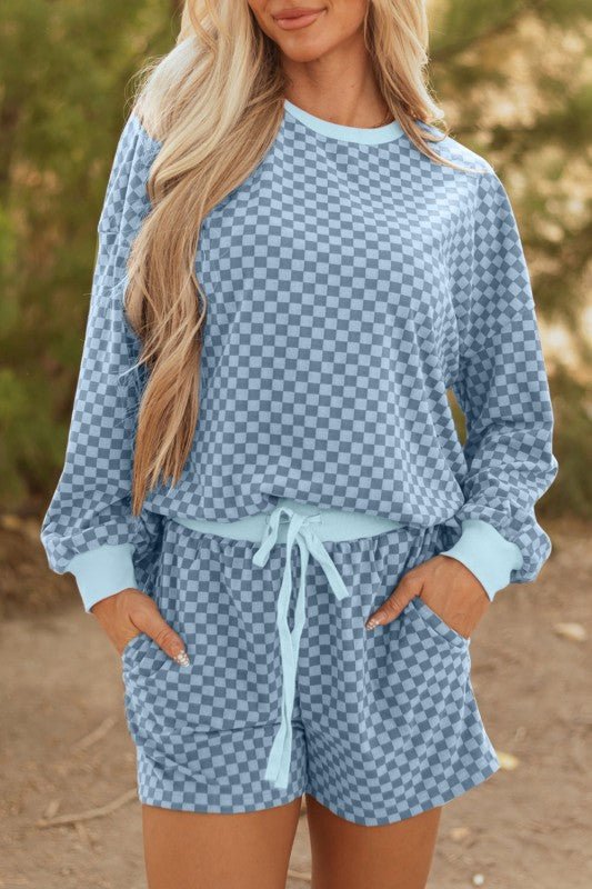 Checker Long Sleeve Cozy Pullover and Shorts Set - Robbi & Angel
