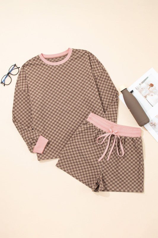 Checker Long Sleeve Cozy Pullover and Shorts Set - Robbi & Angel