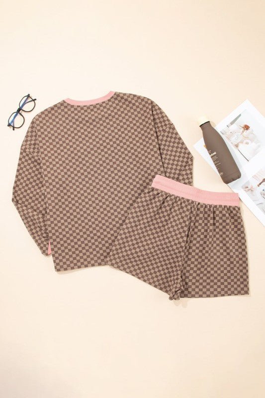 Checker Long Sleeve Cozy Pullover and Shorts Set - Robbi & Angel