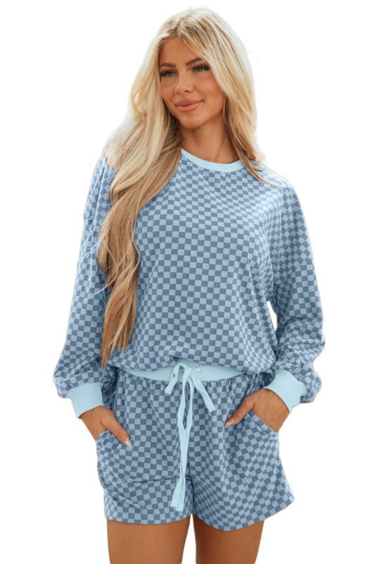 Checker Long Sleeve Cozy Pullover and Shorts Set - Robbi & Angel
