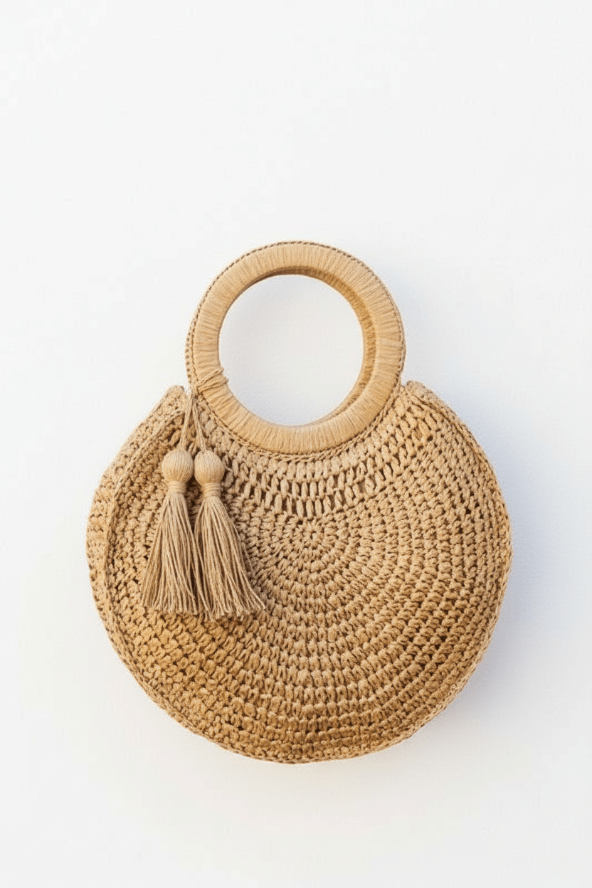 Chic Straw Tassel Handbag with O - Ring Detail - Robbi & Angel