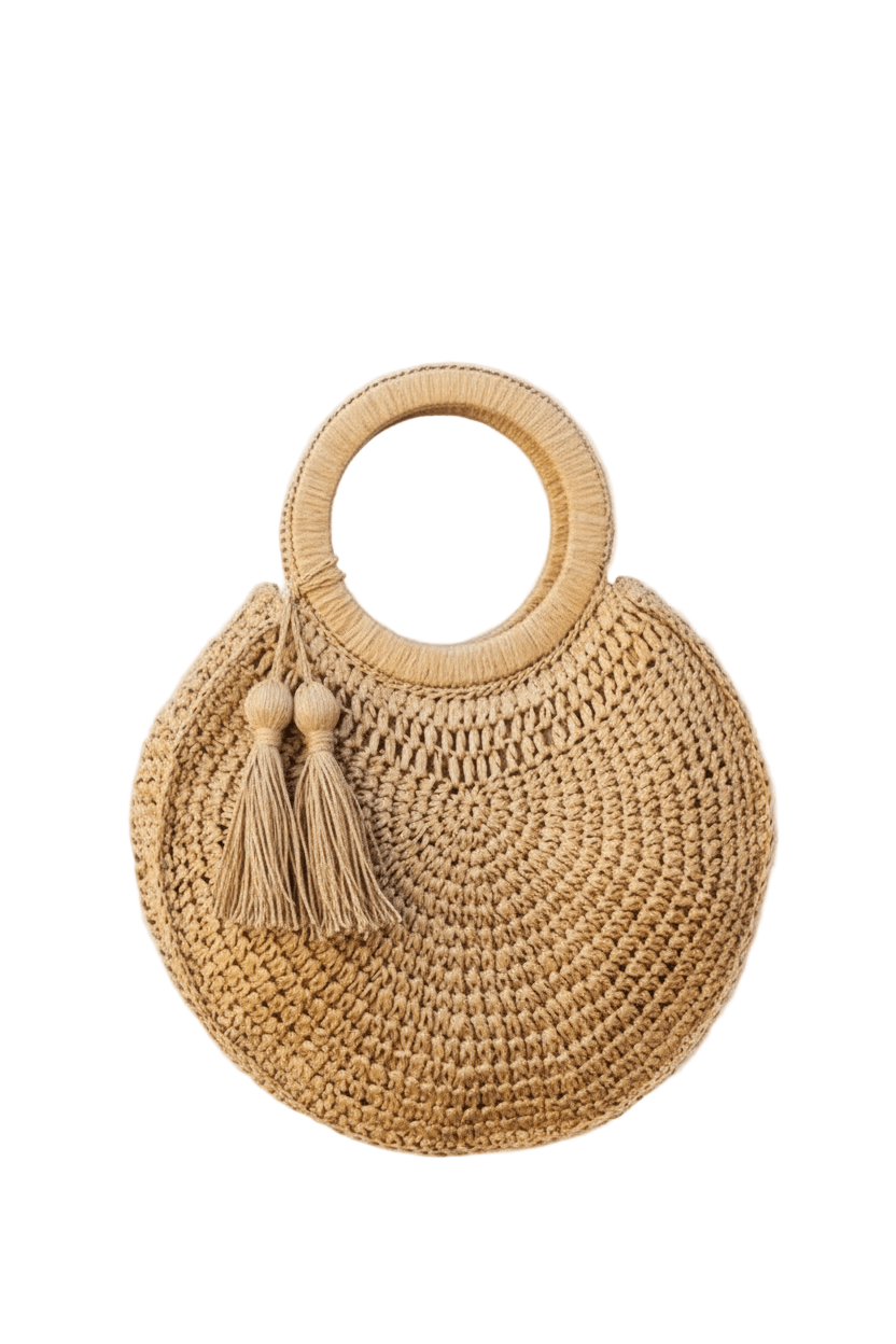 Chic Straw Tassel Handbag with O - Ring Detail - Robbi & Angel
