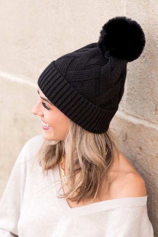 Chunky Knit Fur Pom Beanie - Robbi & Angel