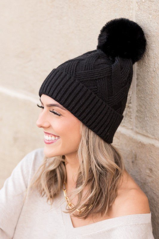 Chunky Knit Fur Pom Beanie - Robbi & Angel