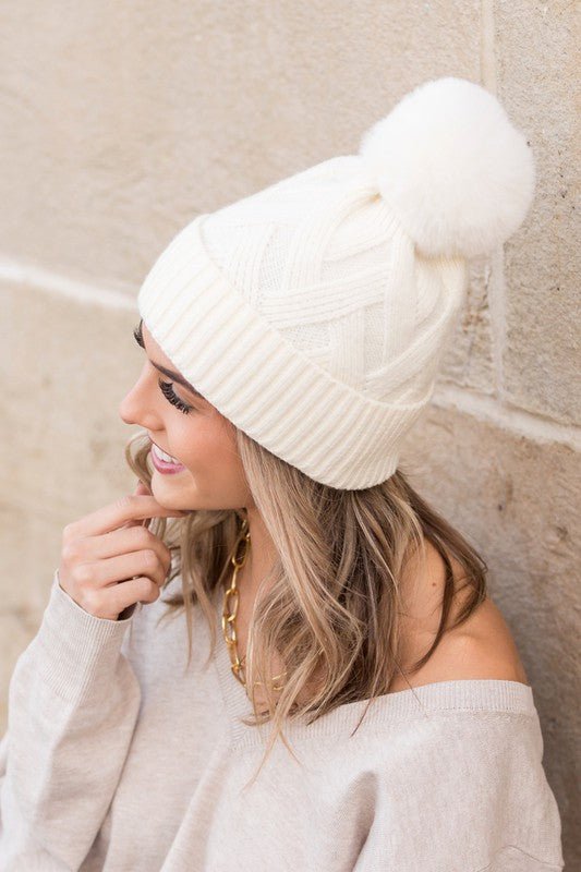Chunky Knit Fur Pom Beanie - Robbi & Angel
