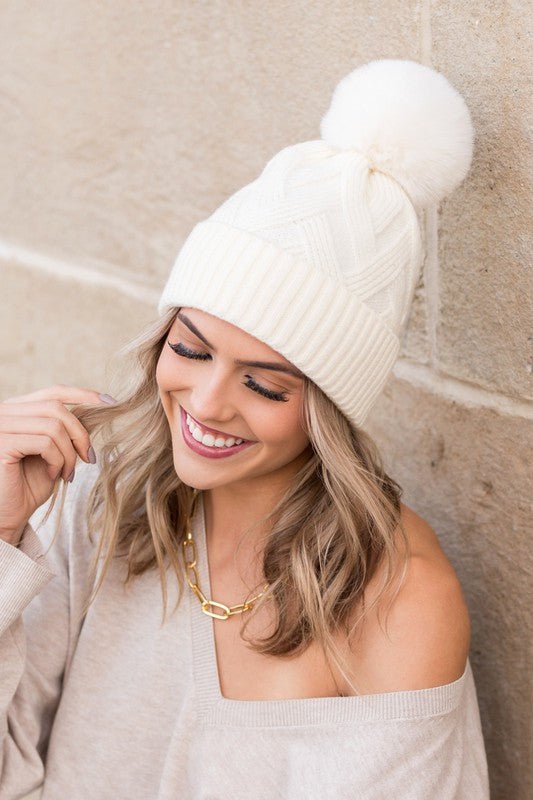 Chunky Knit Fur Pom Beanie - Robbi & Angel