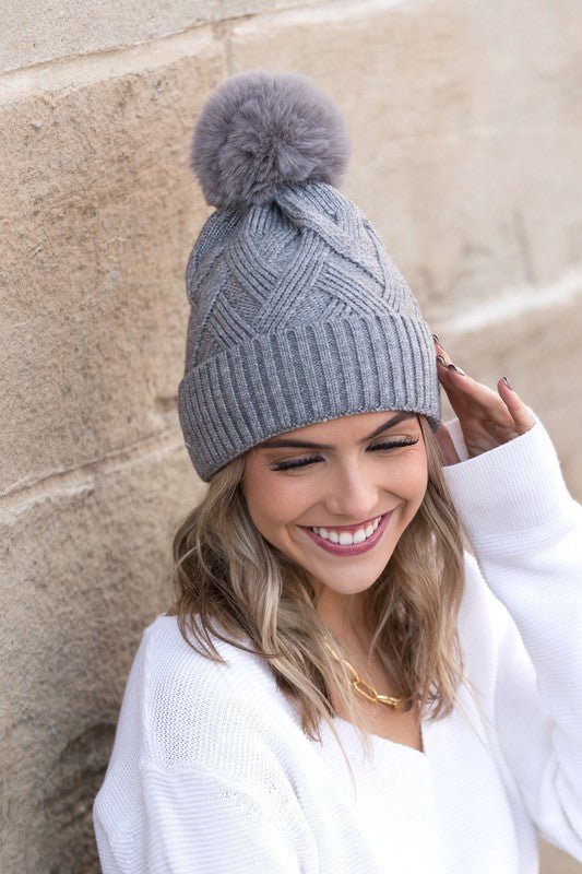 Chunky Knit Fur Pom Beanie - Robbi & Angel
