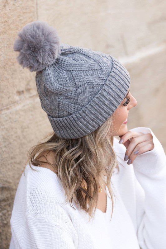 Chunky Knit Fur Pom Beanie - Robbi & Angel