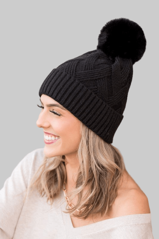 Chunky Knit Fur Pom Beanie - Robbi & Angel