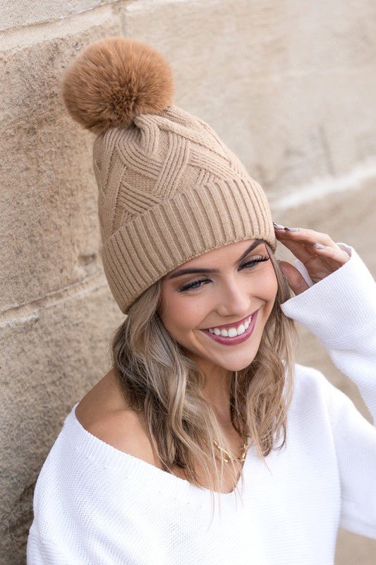 Chunky Knit Fur Pom Beanie - Robbi & Angel