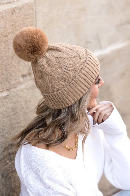 Chunky Knit Fur Pom Beanie - Robbi & Angel