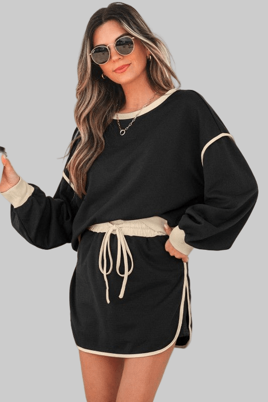 Colorblock Long Sleeve Top and Skort Set - Robbi & Angel