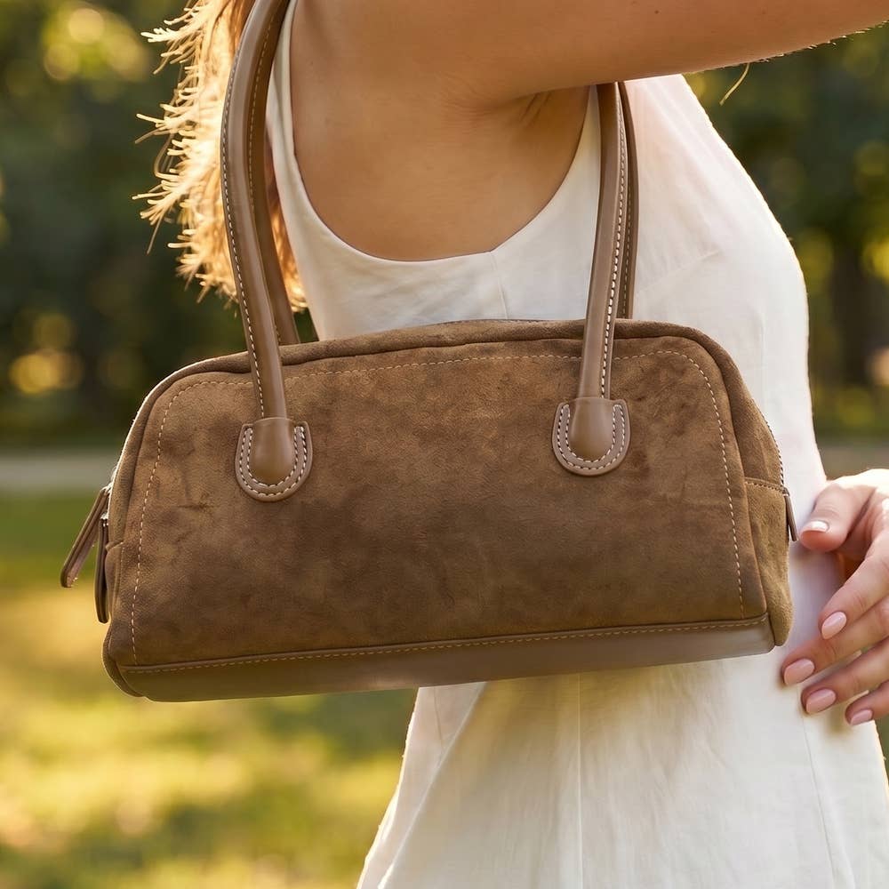 Connie Suede Bowler Bag With Double Handles - Robbi & Angel