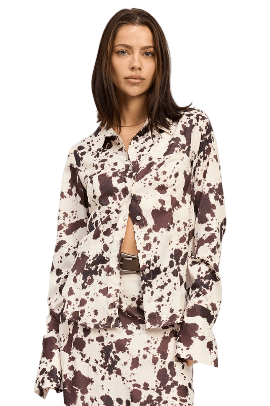 COW PRINTED SATIN SHIRT TOP - Robbi & Angel