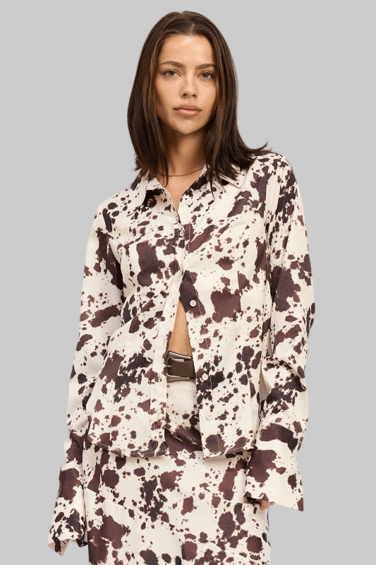 COW PRINTED SATIN SHIRT TOP - Robbi & Angel