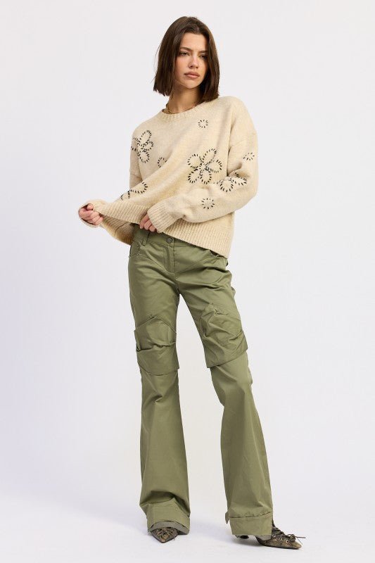 COZY AND SOFT FLORAL WHIPSTITCH LONG SLEEVE MID WAIST SWEATER - Robbi & Angel