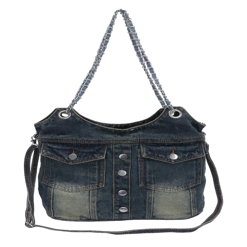 Cree Washed Denim Double Pockets Tote Bag - Robbi & Angel