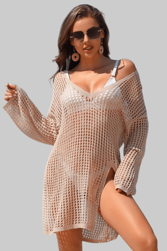 Crochet Side Split Beach Coverup Dress: Fun & Flirty - Robbi & Angel