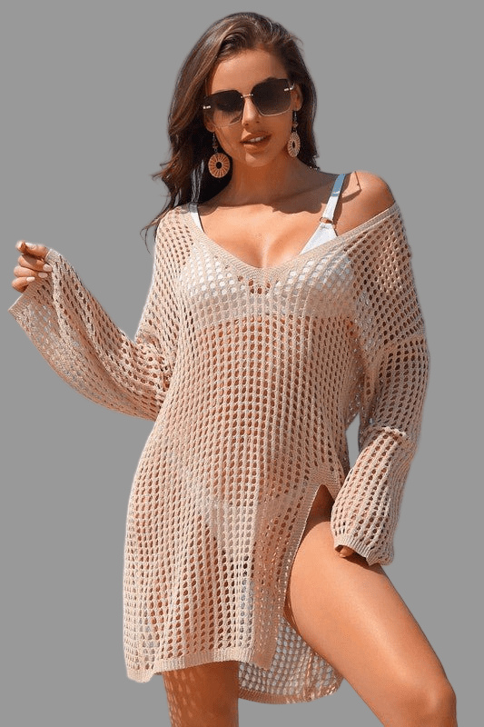 Crochet Side Split Beach Coverup Dress: Fun & Flirty - Robbi & Angel