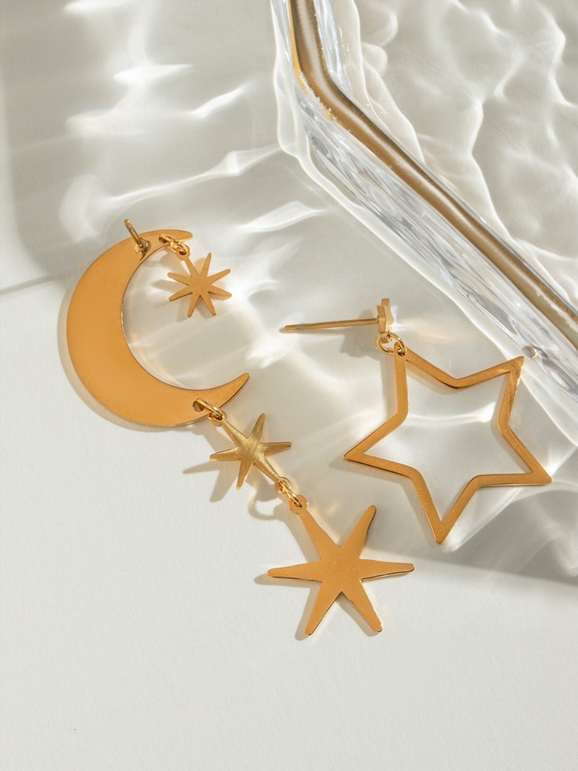 18K Gold - Plated Moon & Star Dangle Earrings - Robbi & Angel