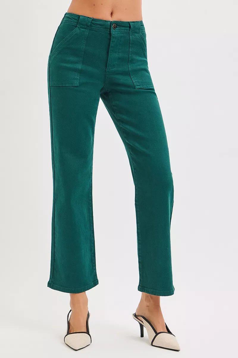 RISEN High Rise Ankle Flare Patch Pocket Jeans - Robbi & Angel