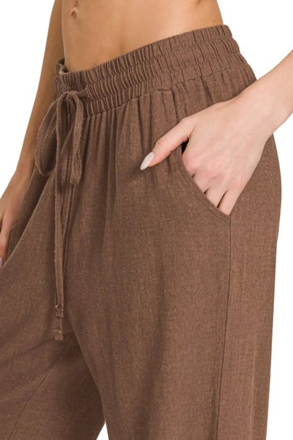 Zenana Linen Drawstring Pants - Robbi & Angel