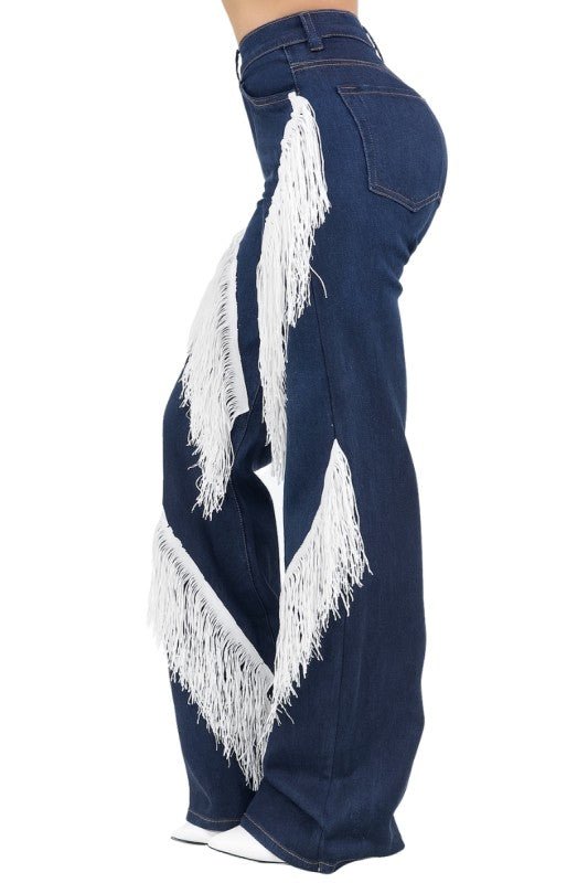 Western Fringe Wide Leg Jean - White Fringe - Robbi & Angel