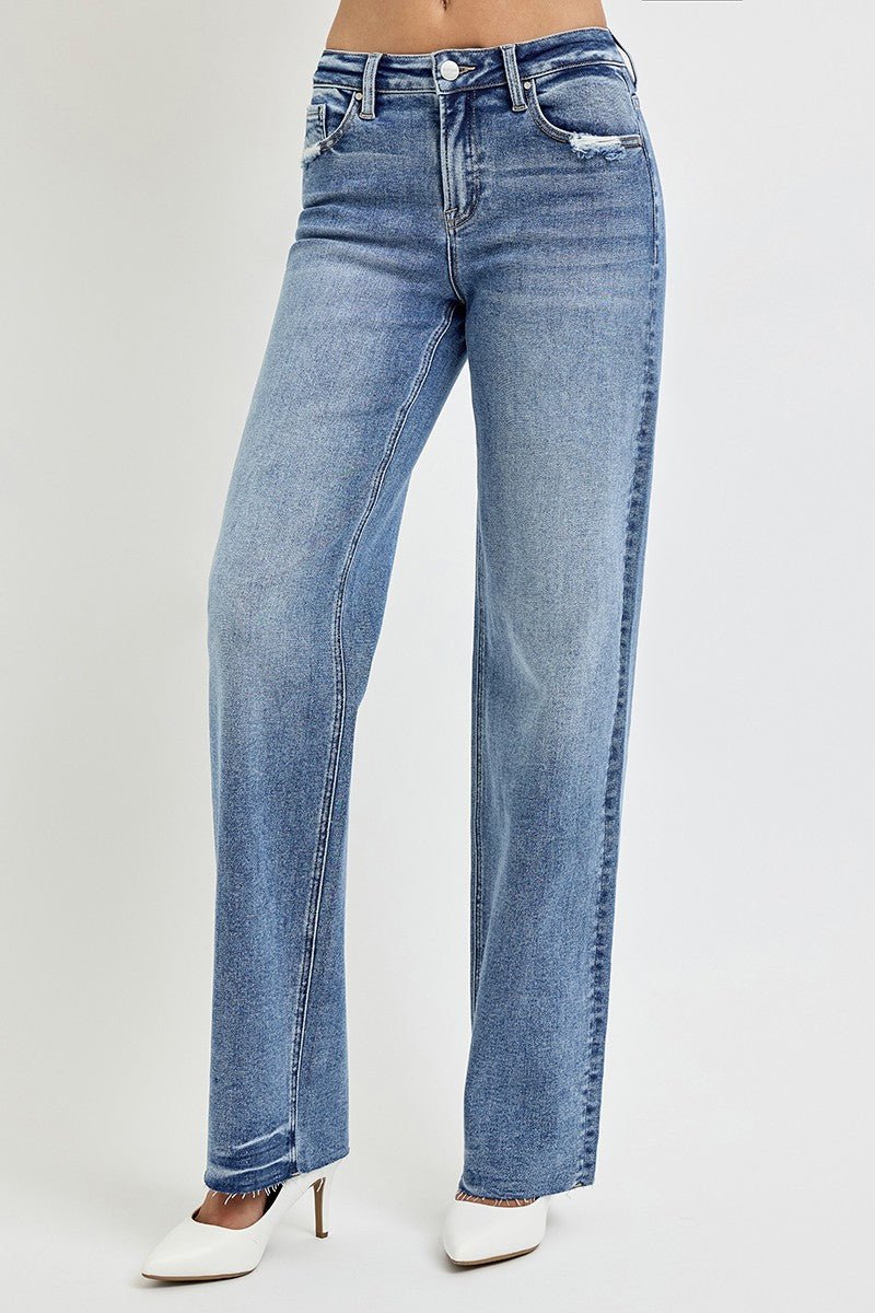 RISEN Full Size High Rise Straight Leg Jeans with Pockets - Robbi & Angel