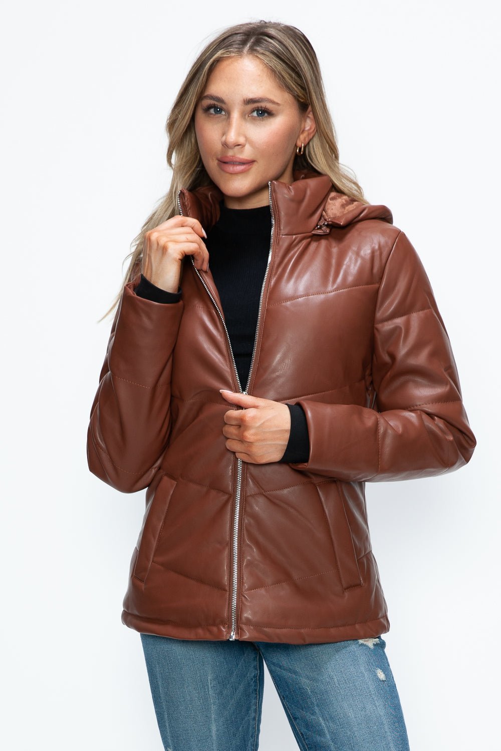 How Dare U Pocketed Zip Up Puffer Jacket with Removable Hood - Robbi & Angel