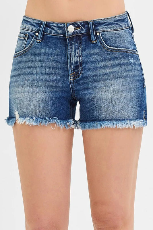RISEN Full Size Low Rise Frayed Denim Shorts Plus Size - Robbi & Angel