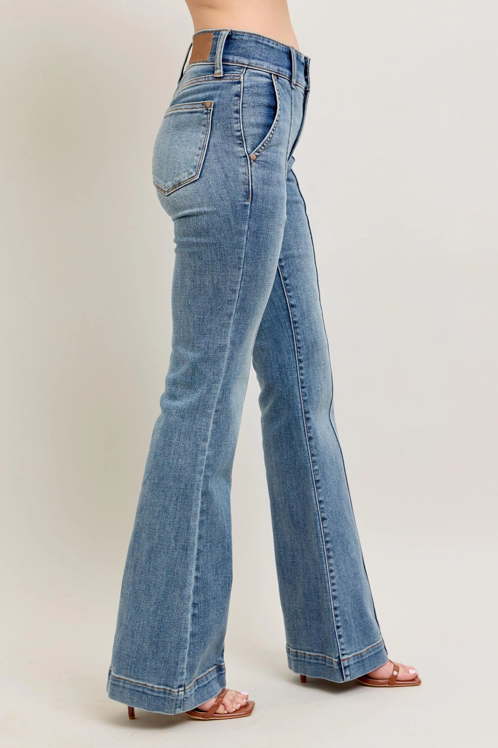 Judy Blue Full Size High - Waist Flare Denim Jeans with Front Seam Detail Plus Size - Robbi & Angel