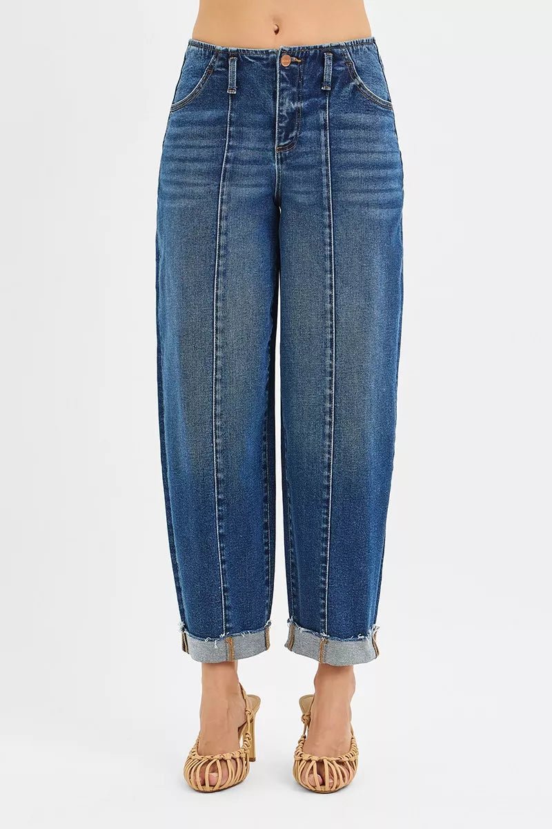 RISEN High Rise Fit Barrel Cuffed Jeans - Robbi & Angel