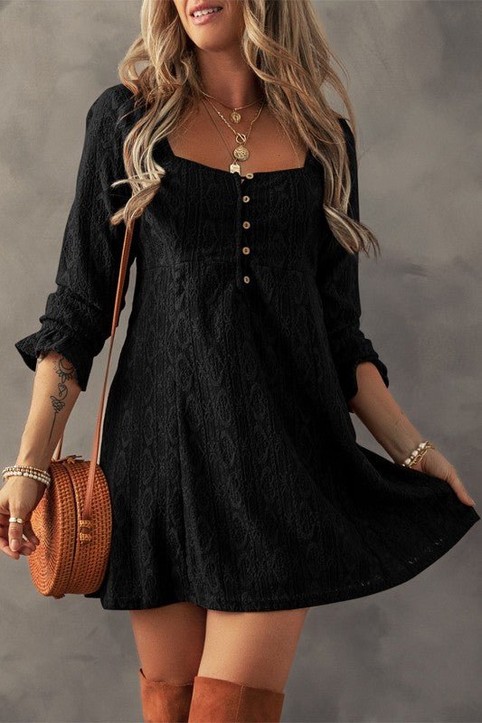 Elle Lace Crochet Buttoned Mini Dress - Robbi & Angel