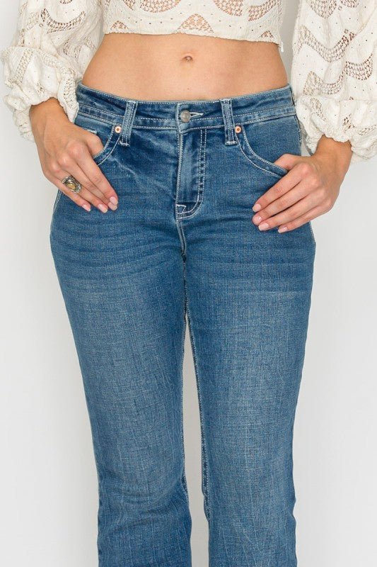 TUMMY CONTROL HIGH RISE SLIM FLARE JEANS - Robbi & Angel