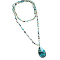 Dahlia Frosted Amazonite Long Beaded Necklace with Agate Pendant - Robbi & Angel