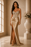 Dakota Strapless Fitted Stretch Satin Corset Bodice Evening Gown - Robbi & Angel