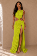 Dawn Sleeveless Plunge Knot Cutout High Slit Maxi Dress - Robbi & Angel