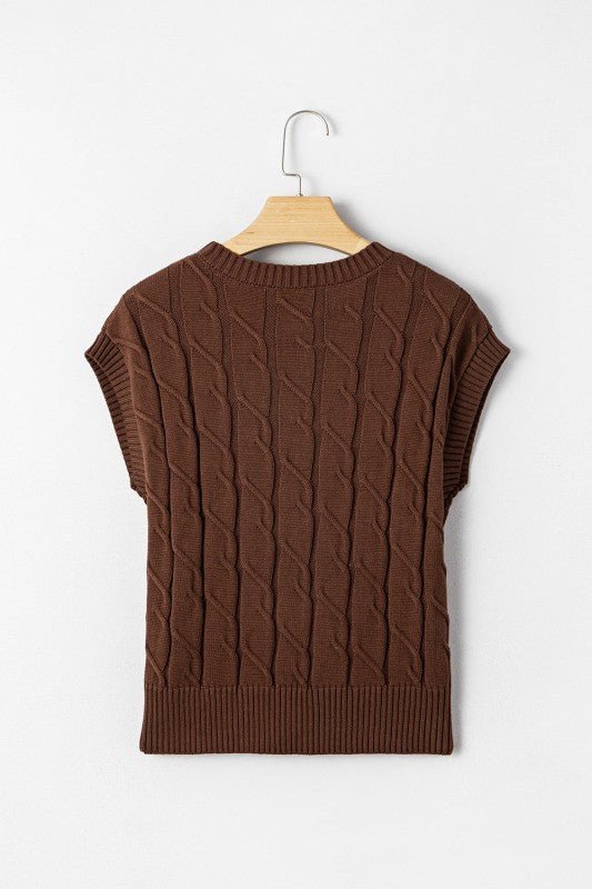 Cable Knit Textured Crew Neck Sweater Top - Robbi & Angel