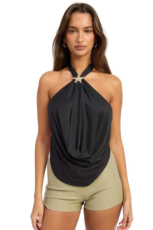 Deep Drape Halter Top With Starfish Trim - Robbi & Angel