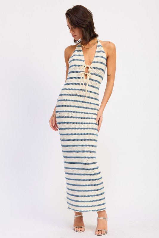 Deep V Halter Maxi Dress - Robbi & Angel