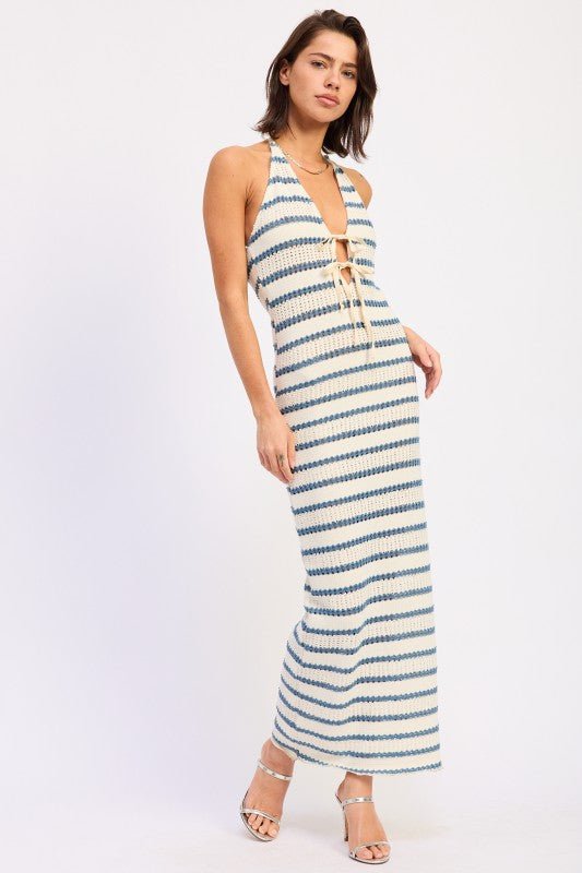 Deep V Halter Maxi Dress - Robbi & Angel