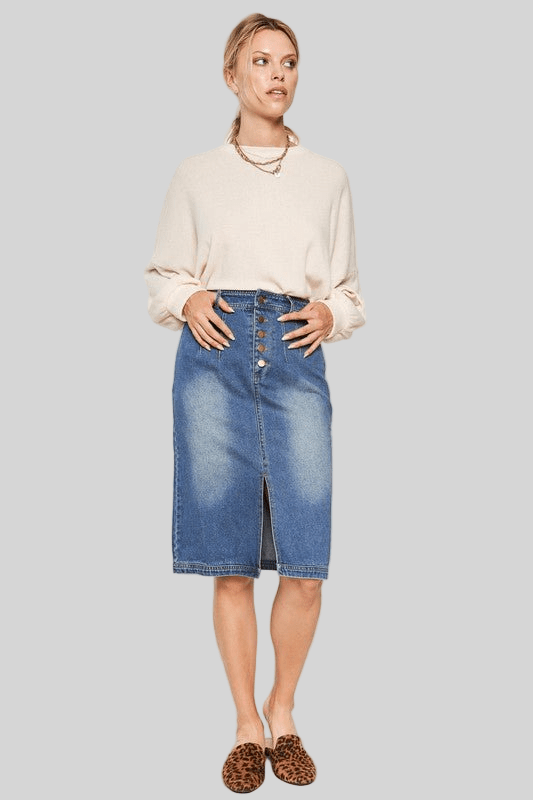 Denim button down front midi skirt JBJ1077 - Robbi & Angel