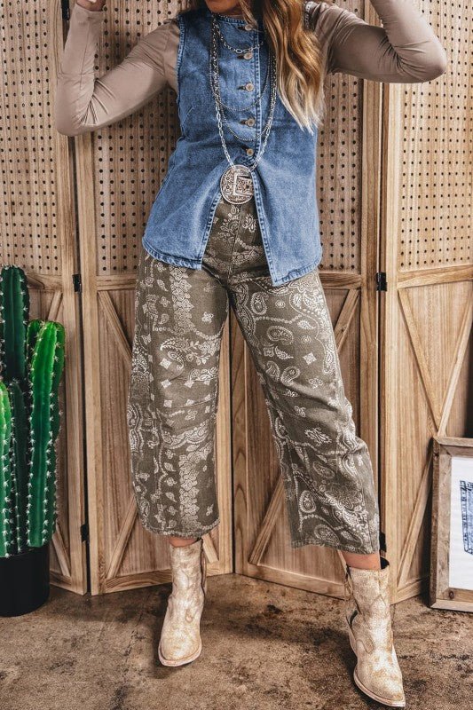 Denim Button Front Slit Sleeveless Vest Top - Robbi & Angel