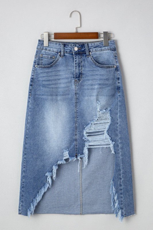 Denim Distressed Midi Skirt - Robbi & Angel